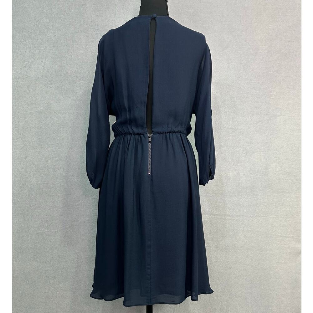 Alice + Olivia Navy Blue 100% Silk Cold Shoulder Long Sleeve Mini Dress Size S - Picture 4 of 12